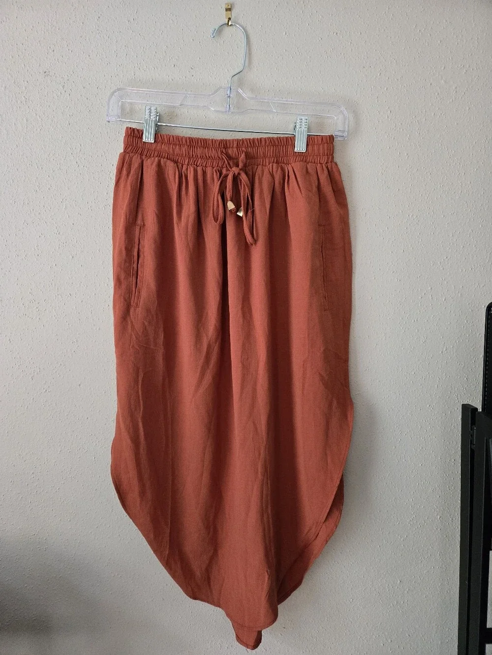 Rust Orange Drawstring Tulip Hem Skirt